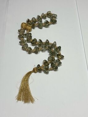 Vintage Large  Glass Prayer Beads 33 Hand Knotted Gold Tassel Centerpiece